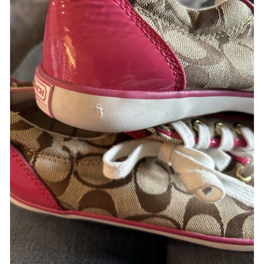 Coach Barrett Monogram Khaki Brown Pink Canvas Low Top Sneaker Tennis Shoe 7.5B - Picture 7 of 10